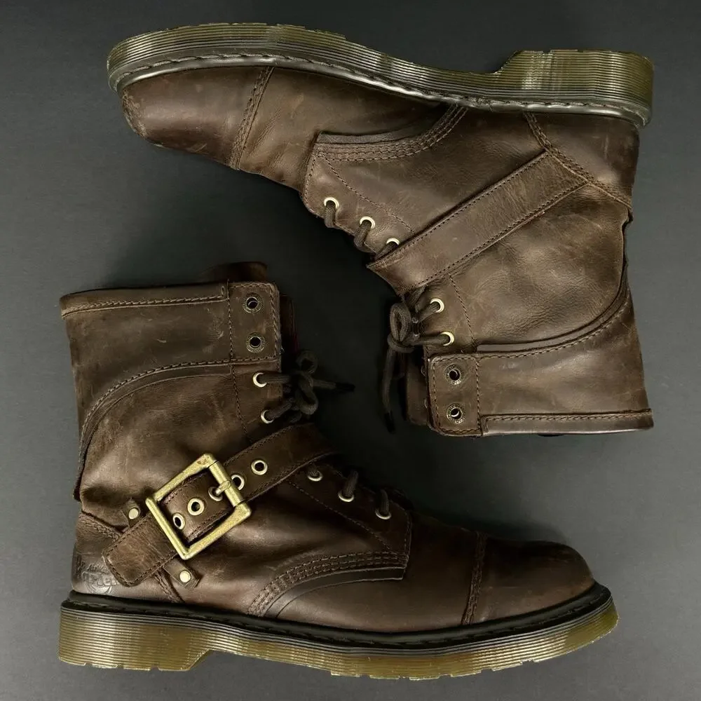 Dr. Martens Triumph 1460 Boots Men’s 13 Brown Leather Buckle Flannel Lined